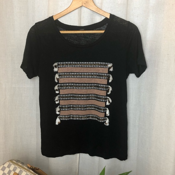 ⭕️Sold⭕️J. Crew Black & Bronze Fringe Top X-Small - Picture 3 of 4